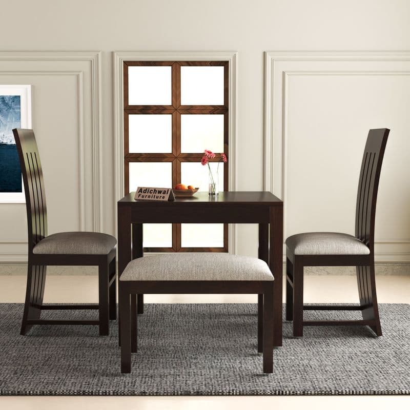 Sheesham Wood 2 Chair with 1 Bench Dining Table Set with Cushioned Chairs for Dining Room | Living Room | | Hotels Restaurant (4 Seater with Bench, Walnut B) - image 3