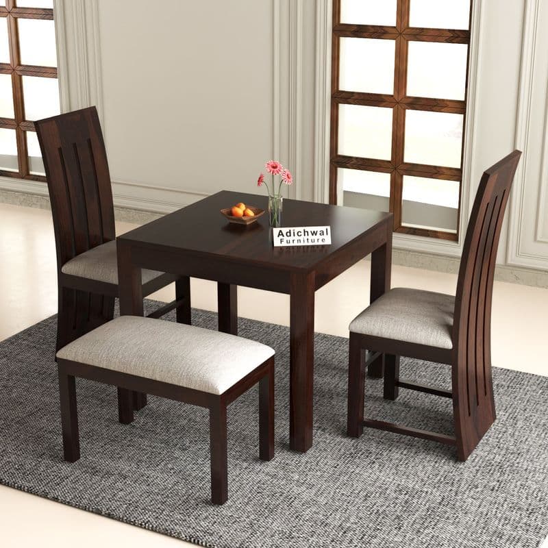 Sheesham Wood 2 Chair with 1 Bench Dining Table Set with Cushioned Chairs for Dining Room | Living Room | | Hotels Restaurant (4 Seater with Bench, Walnut B) - image 4