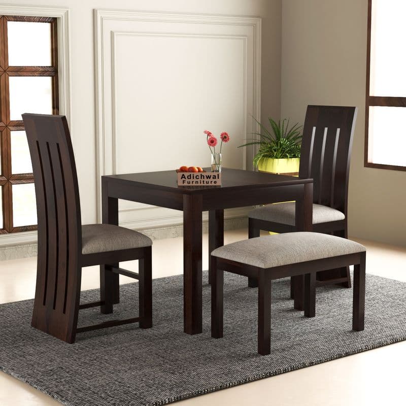 Sheesham Wood 2 Chair with 1 Bench Dining Table Set with Cushioned Chairs for Dining Room | Living Room | | Hotels Restaurant (4 Seater with Bench, Walnut B) - image 10