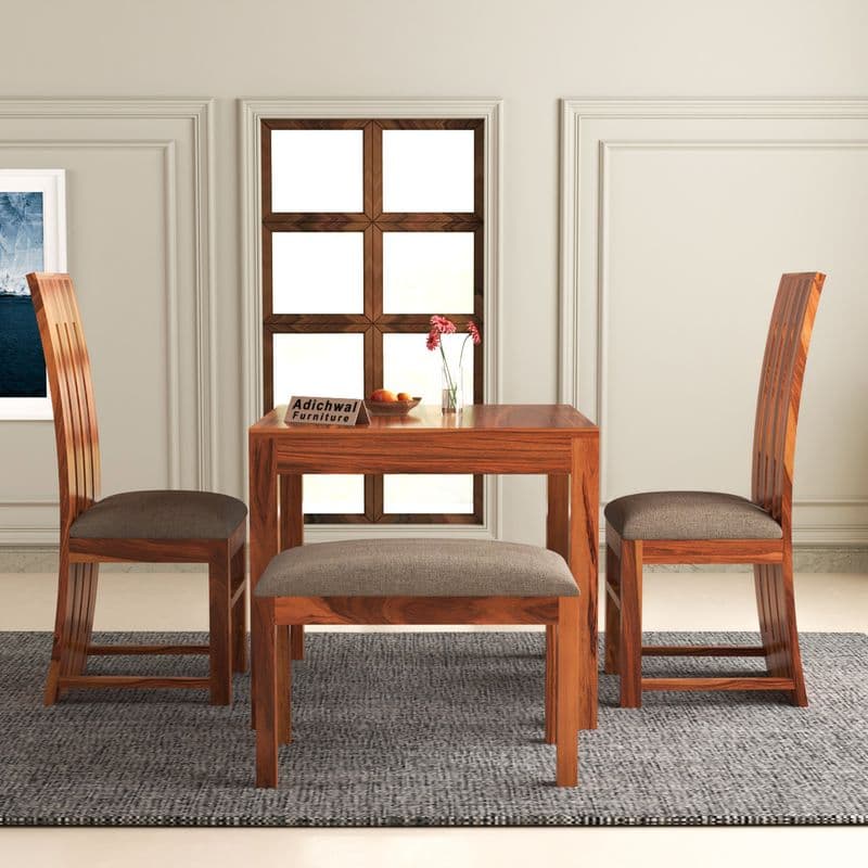 Sheesham Wood 2 Chair with 1 Bench Dining Table Set with Cushioned Chairs for Dining Room | Living Room | Home & Office | (4 Seater with Bench, Honey B) - image 2