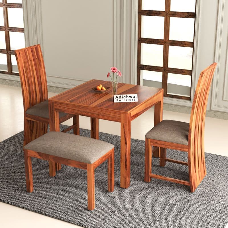 Sheesham Wood 2 Chair with 1 Bench Dining Table Set with Cushioned Chairs for Dining Room | Living Room | Home & Office | (4 Seater with Bench, Honey B) - image 3