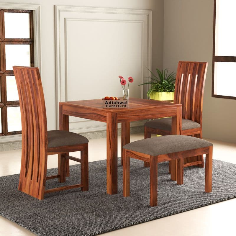 Sheesham Wood 2 Chair with 1 Bench Dining Table Set with Cushioned Chairs for Dining Room | Living Room | Home & Office | (4 Seater with Bench, Honey B) - image 10