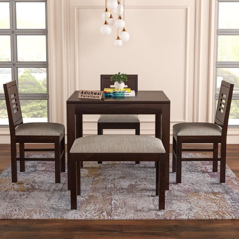 Solid Sheesham Wood 3 Chair with1 Bench Dining Set with Cushioned Chairs for Dining Room | Living Room | Home & Office | Hotels Restaurant (4 Seater with Bench, Walnut) - image 3