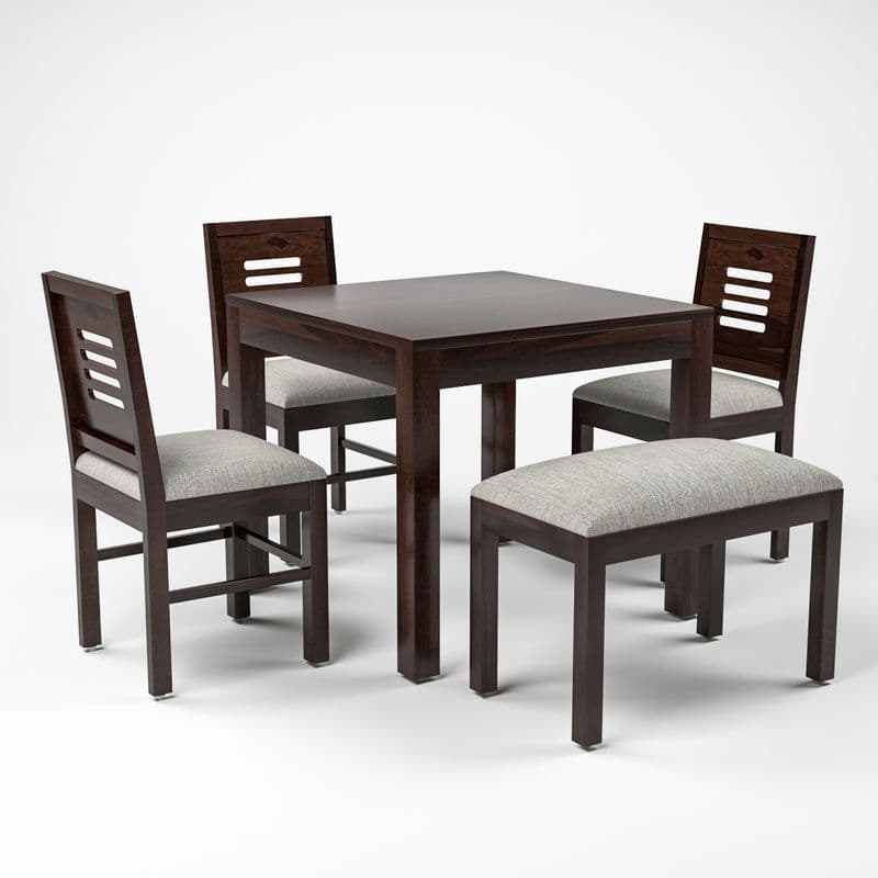 Solid Sheesham Wood 3 Chair with1 Bench Dining Set with Cushioned Chairs for Dining Room | Living Room | Home & Office | Hotels Restaurant (4 Seater with Bench, Walnut) - image 6