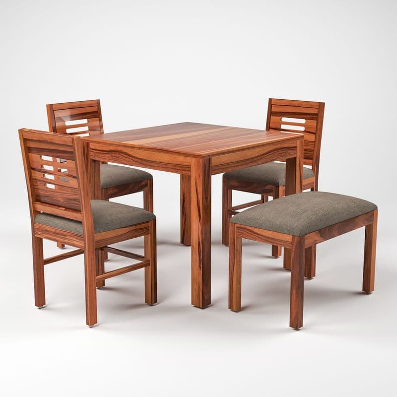 Solid Sheesham Wood 3 Chair with 1 Bench Dining Table Set with Cushioned Chairs for Dining Room | Living Room | Home & Office | Hotels (4 Seater with Bench, Honey) - image 6