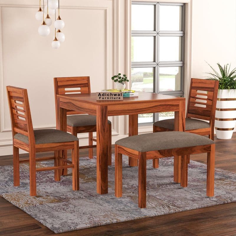 Solid Sheesham Wood 3 Chair with 1 Bench Dining Table Set with Cushioned Chairs for Dining Room | Living Room | Home & Office | Hotels (4 Seater with Bench, Honey) - image 8