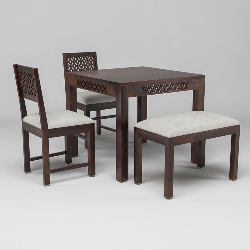 Sheesham Wood 2 Chair with 1 Bench Dining Table Set with Cushioned Chairs for Dining Room | Living Room | | Hotels Restaurant (4 Seater with Bench, Walnut A) - image 8