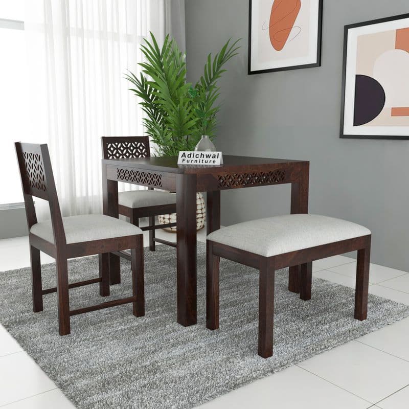 Sheesham Wood 2 Chair with 1 Bench Dining Table Set with Cushioned Chairs for Dining Room | Living Room | | Hotels Restaurant (4 Seater with Bench, Walnut A) - image 12