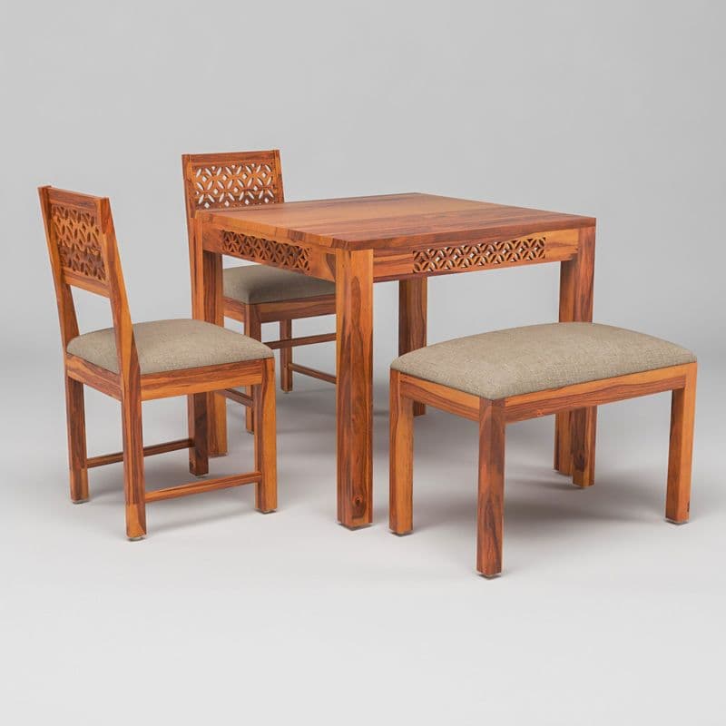 Sheesham Wood 2 Chair with 1 Bench Dining Table Set with Cushioned Chairs for Dining Room | Living Room | Hotels Restaurant (4 Seater with Bench, Honey A) - image 8