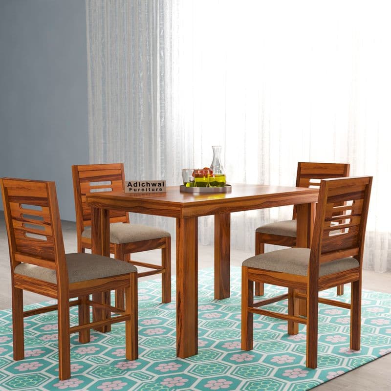 Solid Sheesham Wood 4 Seater Dining Set Dining Table Set with Cushioned Chairs for Dining Room | Living Room | Home & Office | Hotels Restaurant (4 Seater, Honey E) - image 3