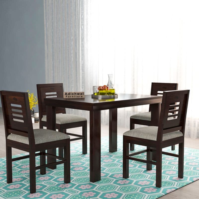 Solid Sheesham Wood 4 Seater Dining Table Set with Cushioned Chairs for Dining Room | Living Room | Home & Office | Hotels Restaurant & Cafe (4 Seater, Walnut E) - image 1