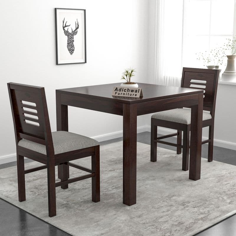 Solid Sheesham Wood 2 Seater Dining Table Set with Cushioned Chairs for Dining Room | Living Room | Home & Office | Hotels Restaurant & Cafe (2 Seater, Walnut)