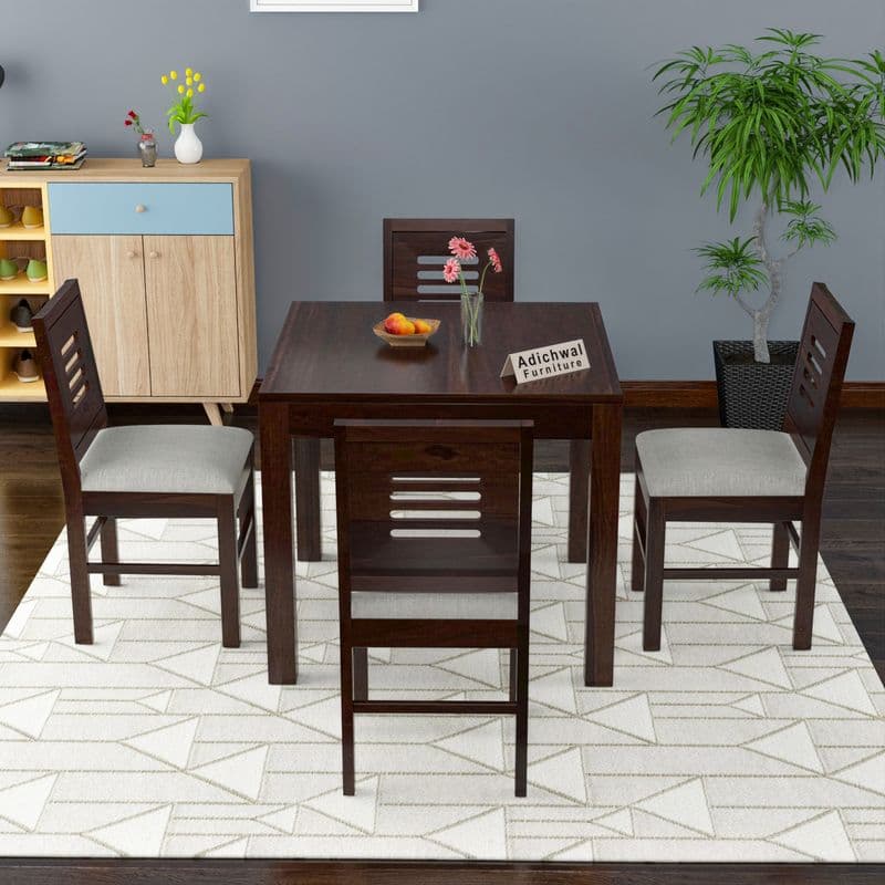 Solid Sheesham Wood 4 Seater Dining Table Set with Cushioned Chairs for Dining Room | Living Room | Home & Office | Hotels Restaurant & Cafe (4 Seater, Walnut) - image 2