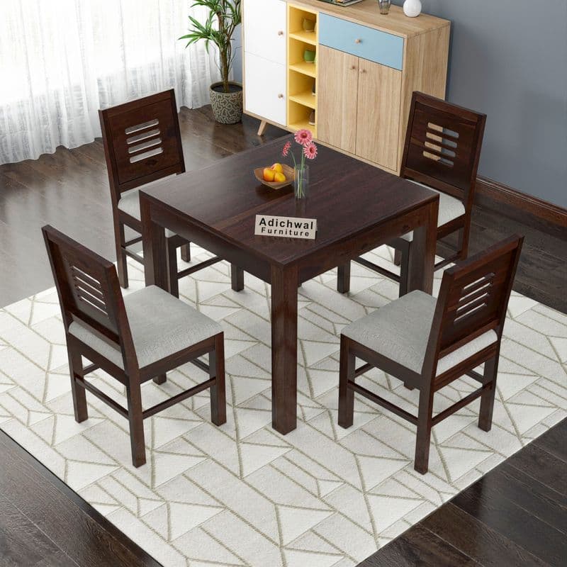 Solid Sheesham Wood 4 Seater Dining Table Set with Cushioned Chairs for Dining Room | Living Room | Home & Office | Hotels Restaurant & Cafe (4 Seater, Walnut) - image 3