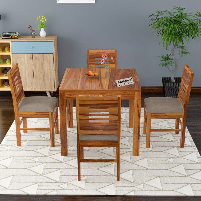 Solid Sheesham Wood 4 Seater Dining Table Set with Cushioned Chairs for Dining Room | Living Room | Home & Office | Hotels Restaurant & Cafe (4 Seater, Honey)