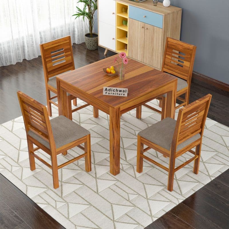 Solid Sheesham Wood 4 Seater Dining Table Set with Cushioned Chairs for Dining Room | Living Room | Home & Office | Hotels Restaurant & Cafe (4 Seater, Honey) - image 3