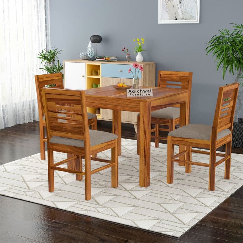Solid Sheesham Wood 4 Seater Dining Table Set with Cushioned Chairs for Dining Room | Living Room | Home & Office | Hotels Restaurant & Cafe (4 Seater, Honey) - image 2
