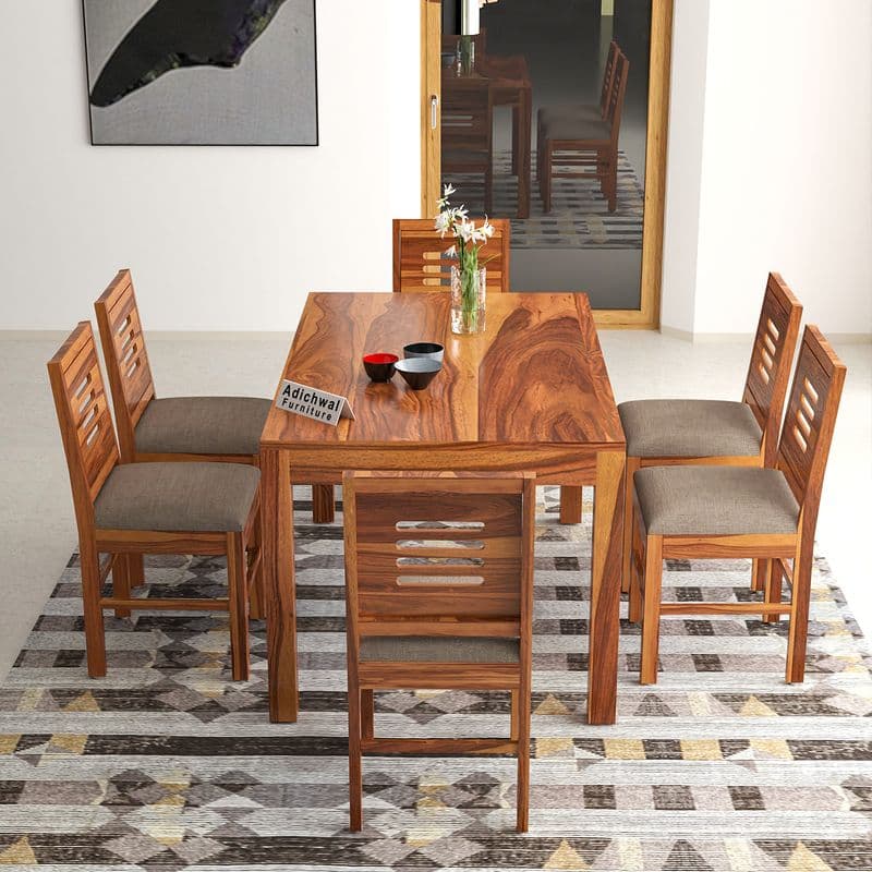 Solid Sheesham Wood 6 Seater Dining Table Set with Cushioned Chairs for Dining Room | Living Room | Home & Office | Hotels Restaurant & Cafe (6 Seater, Honey) - image 2