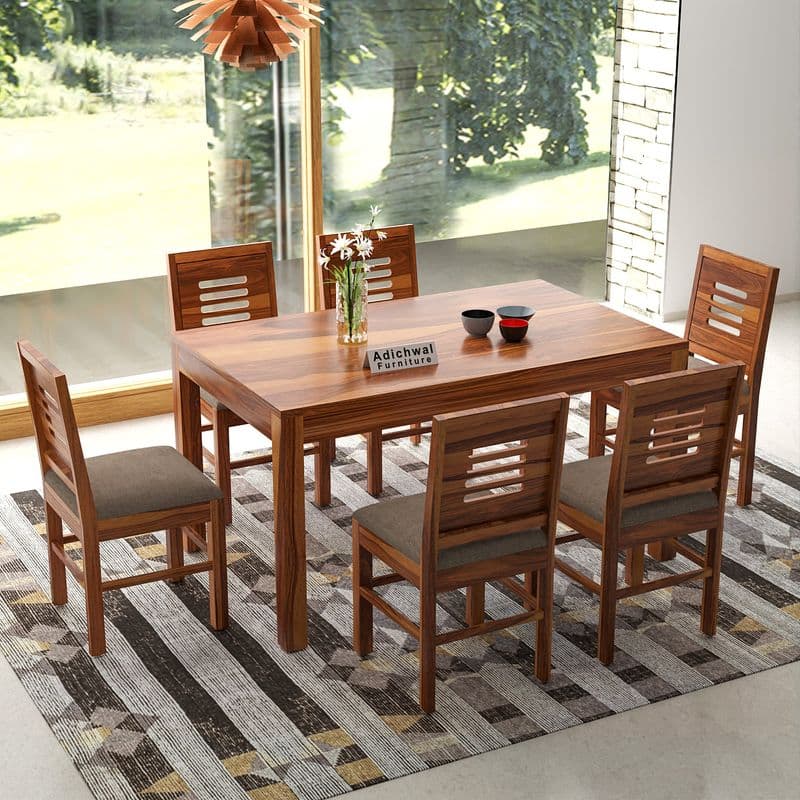 Solid Sheesham Wood 6 Seater Dining Table Set with Cushioned Chairs for Dining Room | Living Room | Home & Office | Hotels Restaurant & Cafe (6 Seater, Honey) - image 3