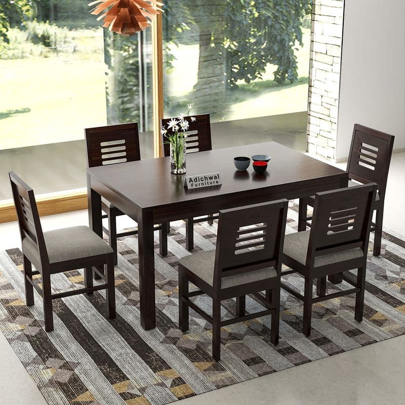 Solid Sheesham Wood 6 Seater Dining Table Set with Cushioned Chairs for Dining Room | Living Room | Home & Office | Hotels Restaurant & Cafe (6 Seater, Walnut) - image 2