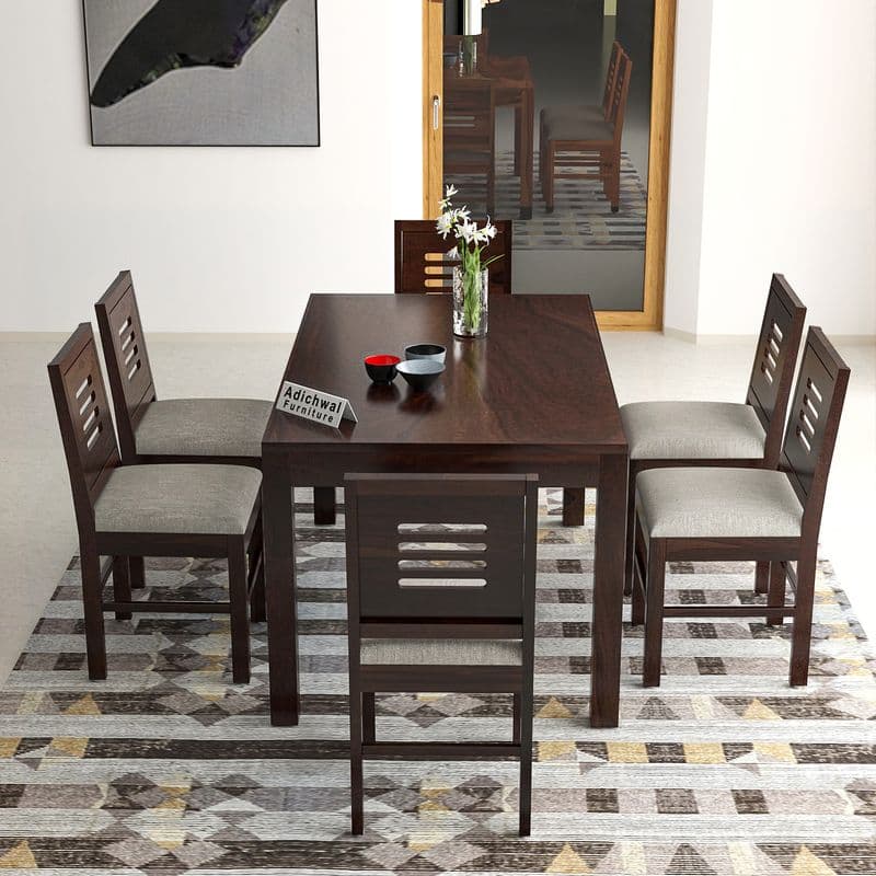 Solid Sheesham Wood 6 Seater Dining Table Set with Cushioned Chairs for Dining Room | Living Room | Home & Office | Hotels Restaurant & Cafe (6 Seater, Walnut) - image 5