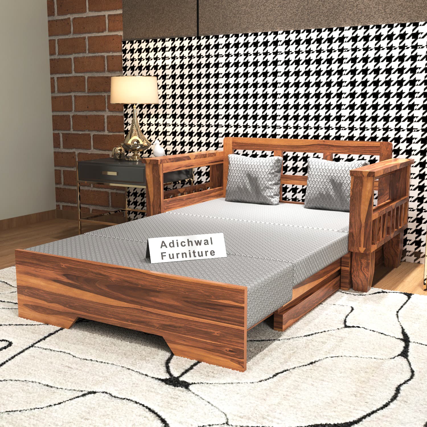 Shisham Wood 2-seater Sofa with Classic Grain - Classic - Honey - image 7