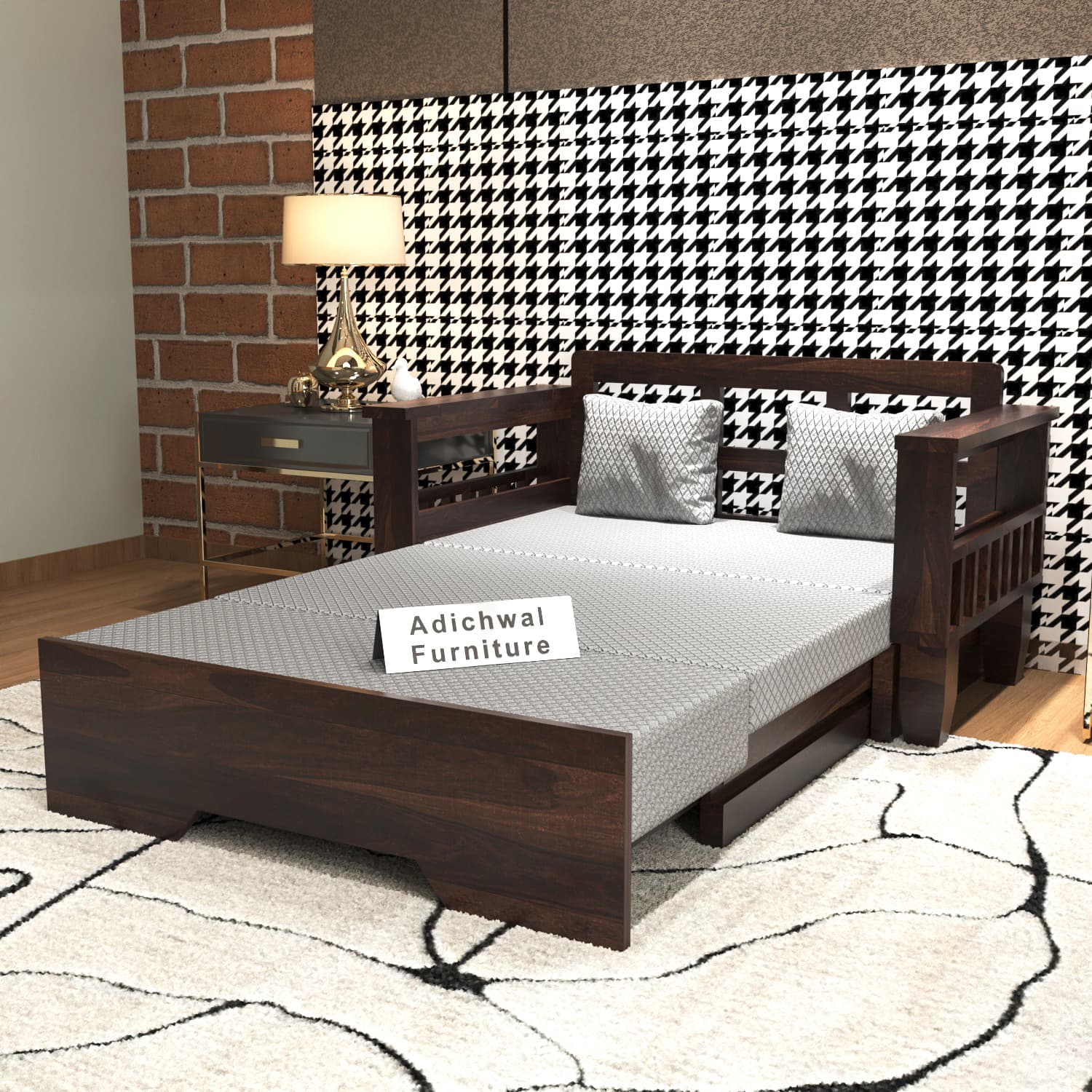 Shisham Wood 2-seater Sofa with Classic Grain - Classic - Walnut - image 1