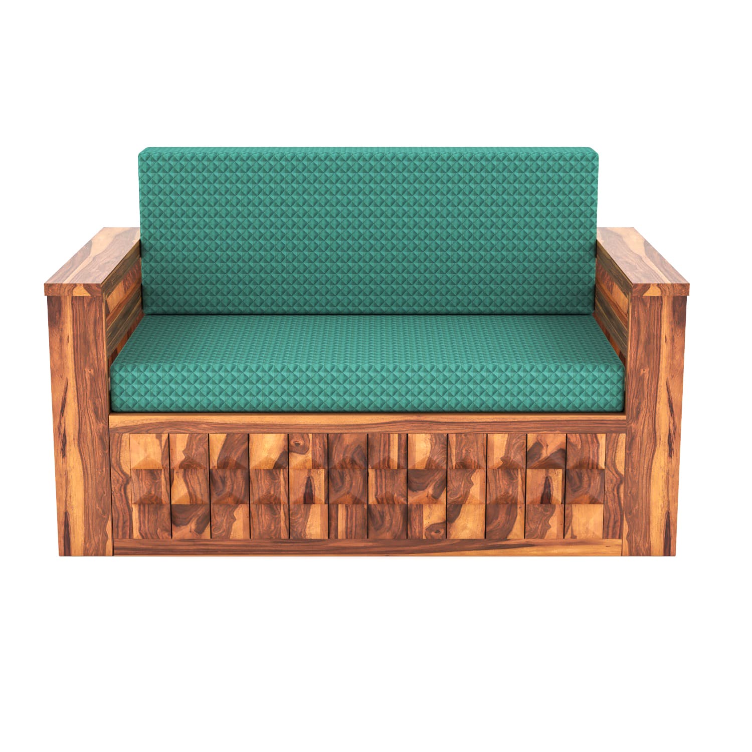 Shisham Wood 2-seater Sofa with DiamondCarve - Full-Back - Honey - image 3