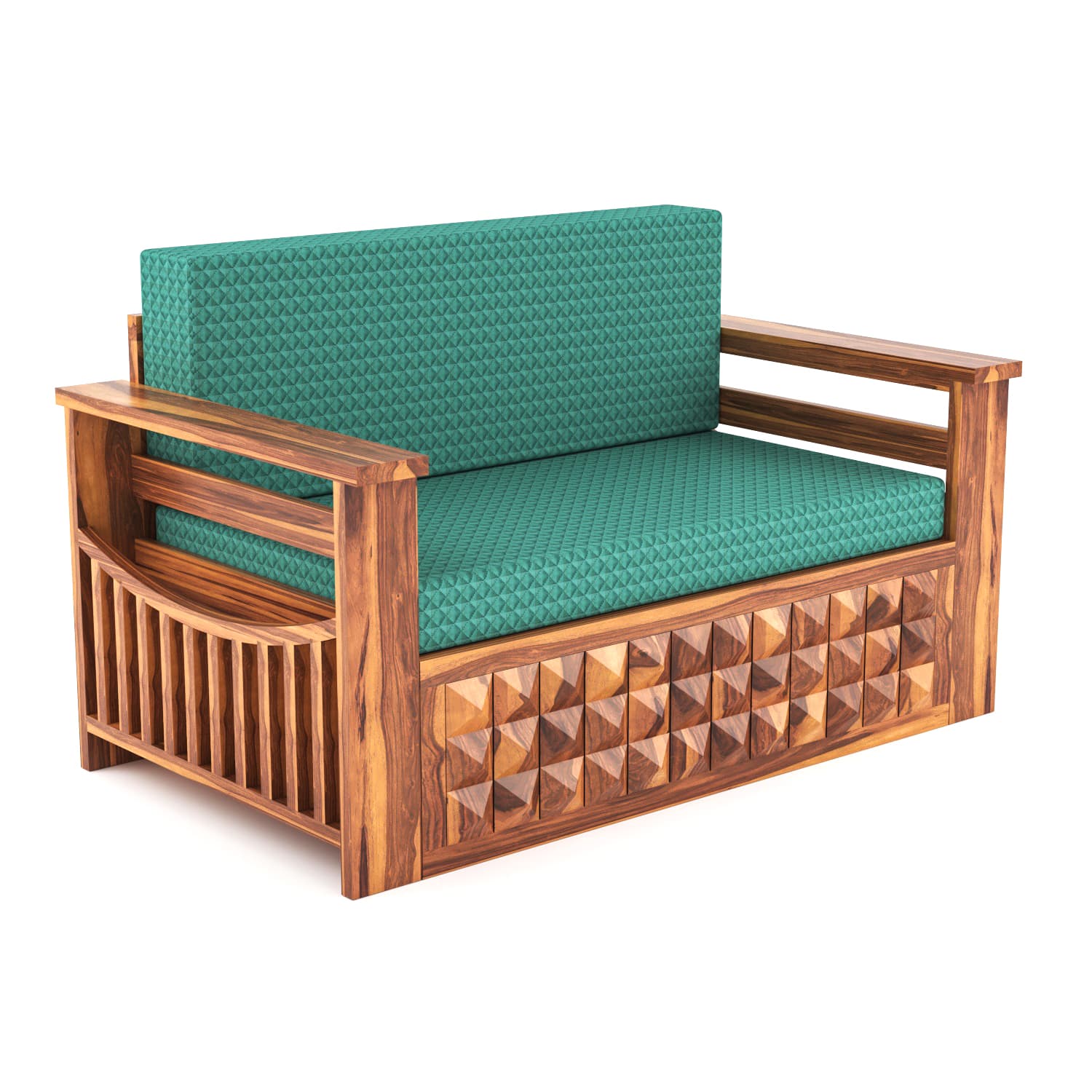 Shisham Wood 2-seater Sofa with DiamondCarve - Full-Back - Honey - image 4