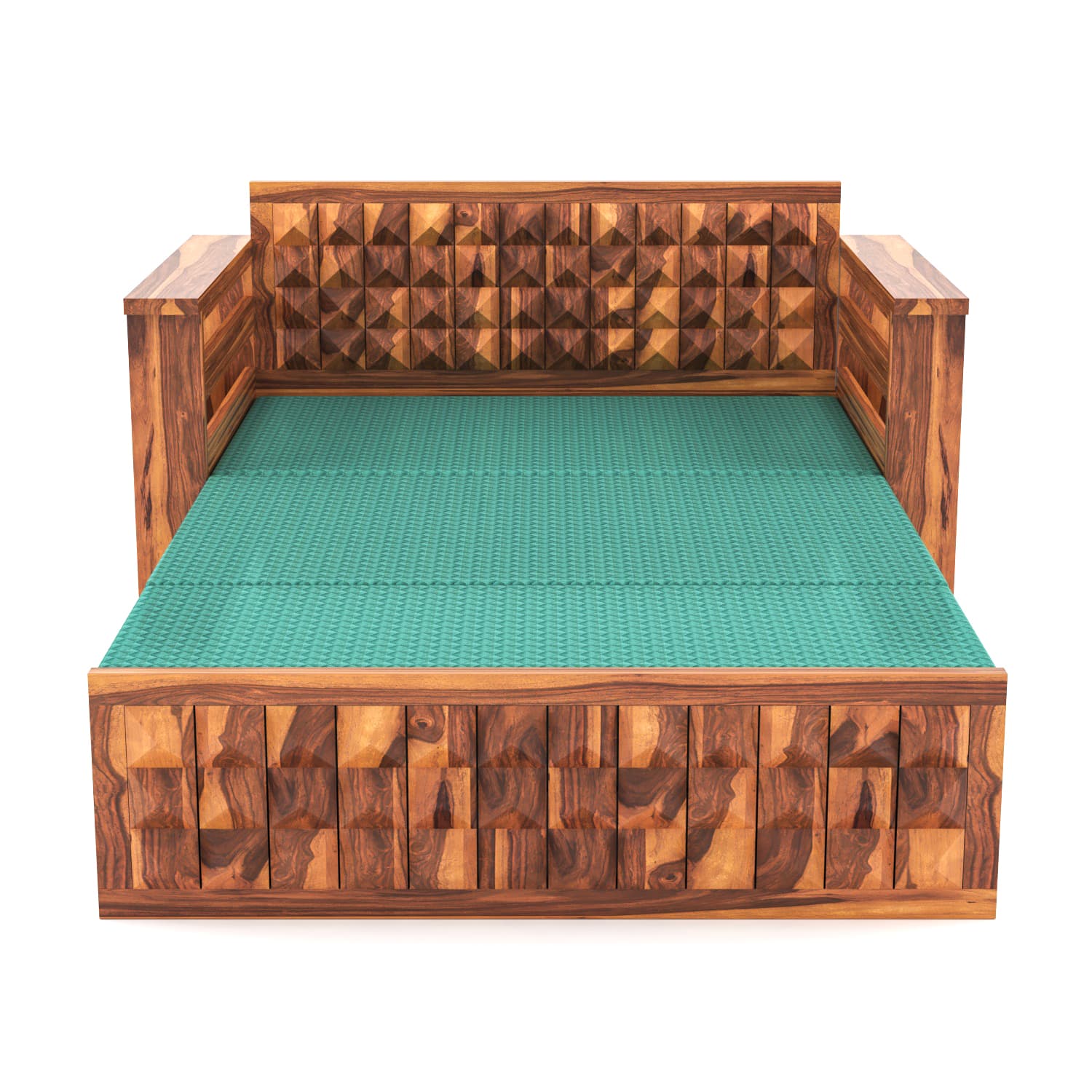Shisham Wood 2-seater Sofa with DiamondCarve - Full-Back - Honey - image 5