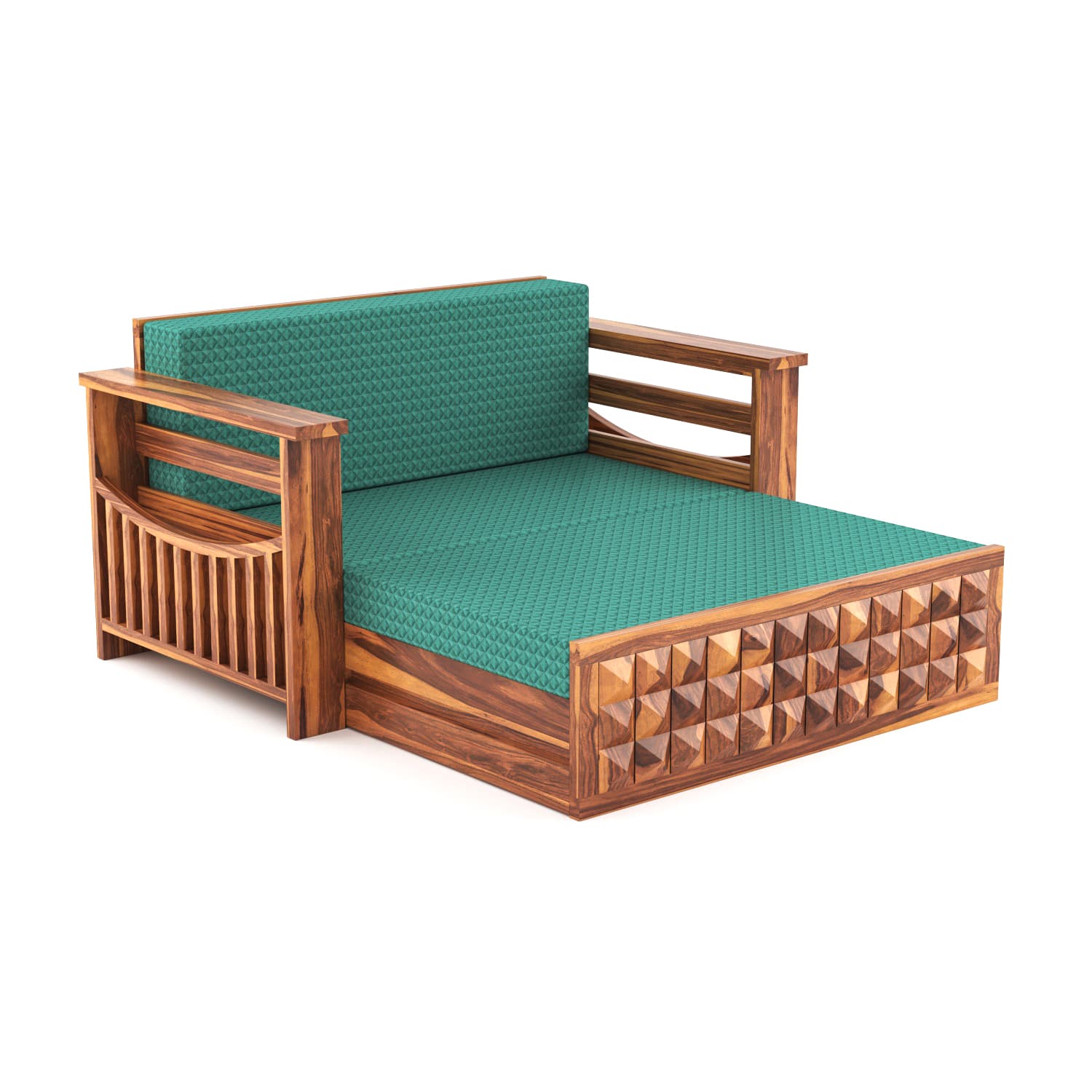 Shisham Wood 2-seater Sofa with DiamondCarve - Full-Back - Honey - image 6