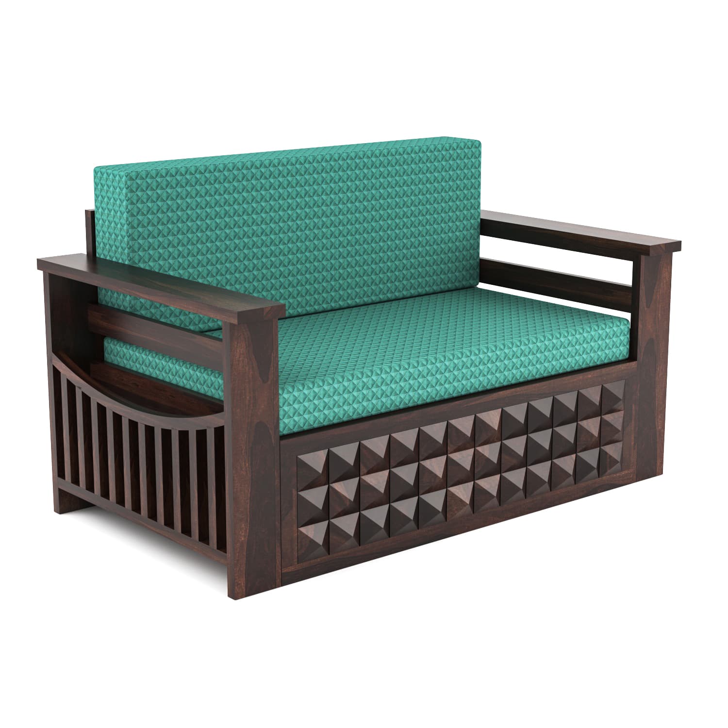 Shisham Wood 2-seater Sofa with DiamondCarve - Full-Back - Walnut - image 4