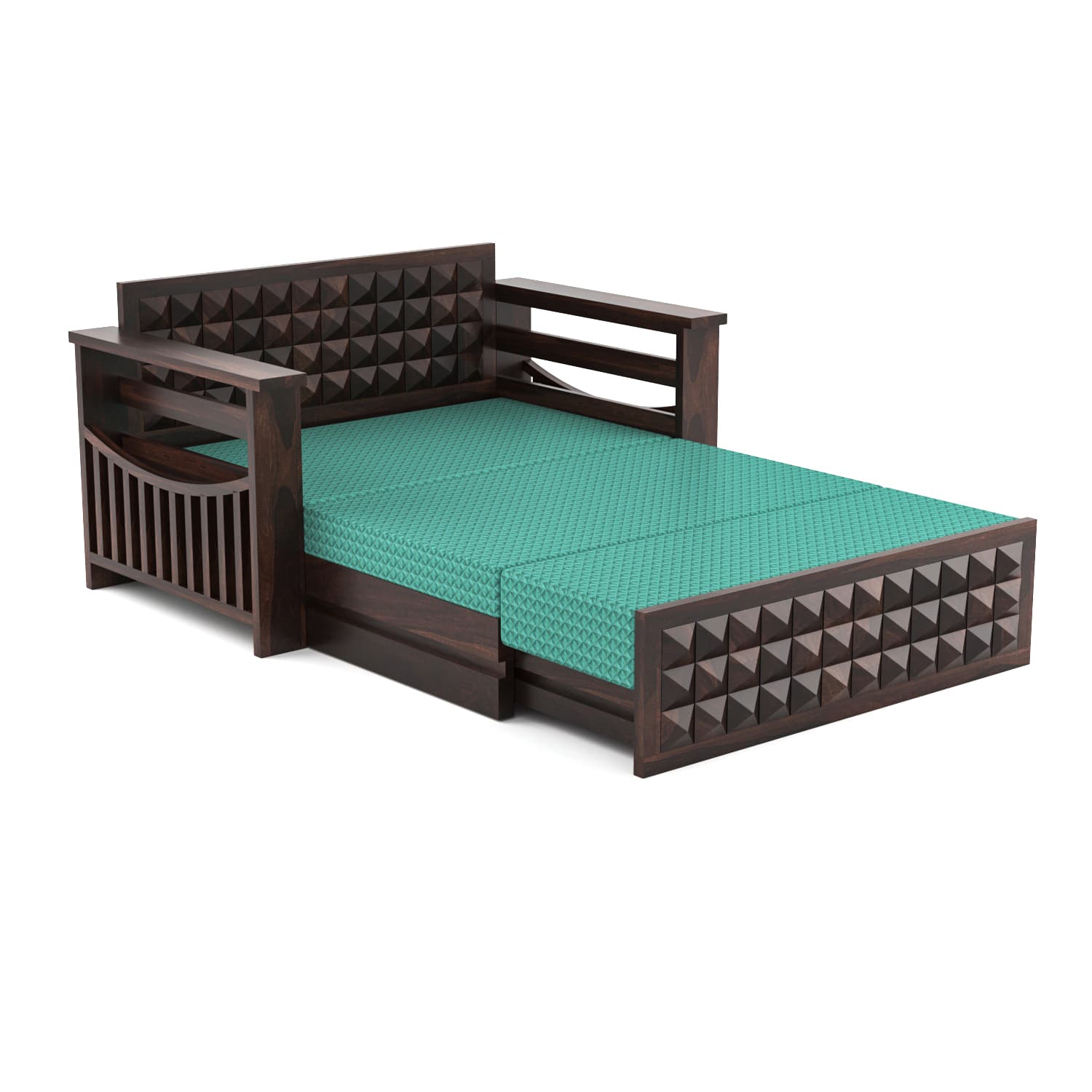 Shisham Wood 2-seater Sofa with DiamondCarve - Full-Back - Walnut - image 7