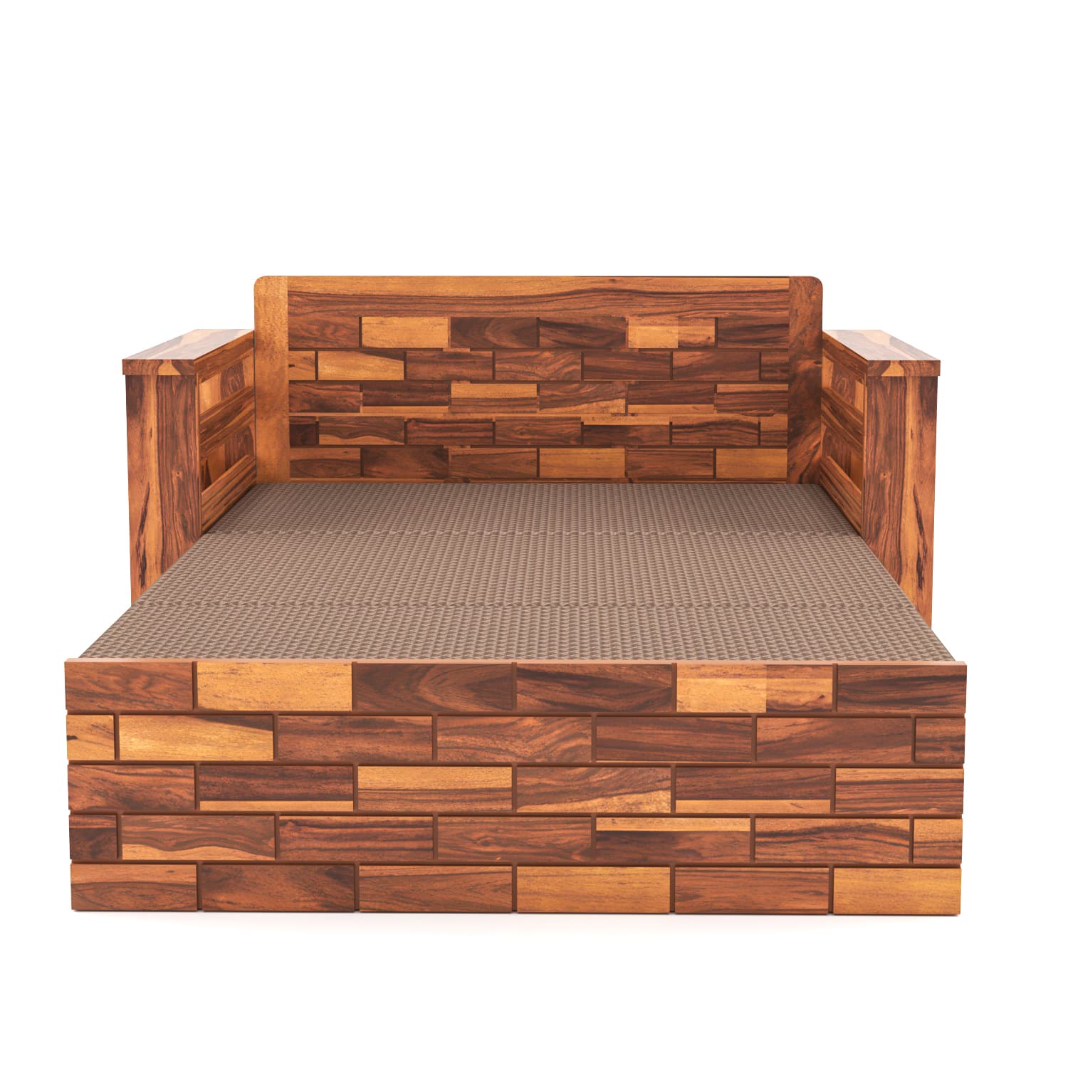 Shisham Wood 2-seater Sofa with GeoDiamond - Open-Rail - Honey - image 3