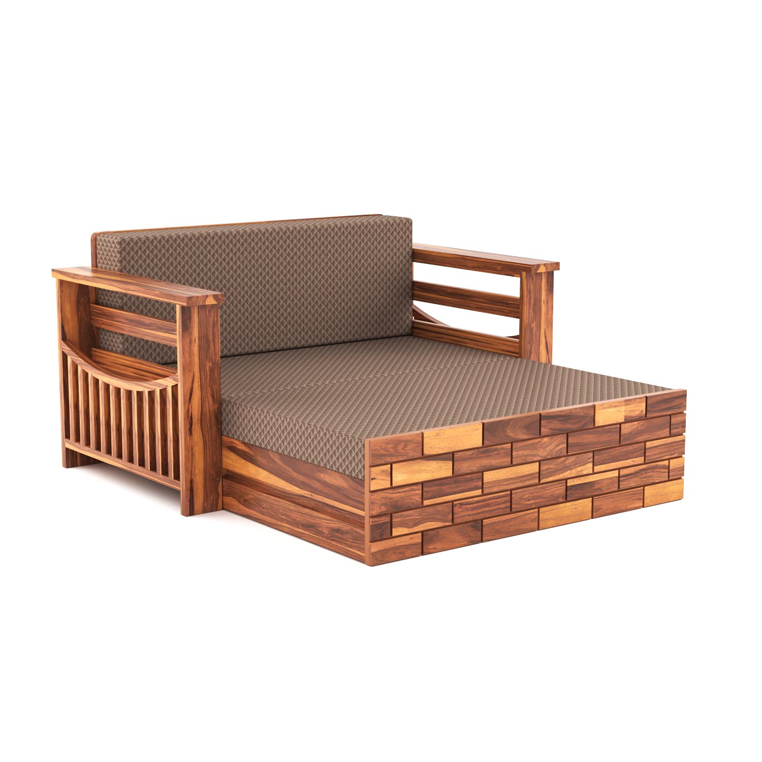 Shisham Wood 2-seater Sofa with GeoDiamond - Open-Rail - Honey - image 5