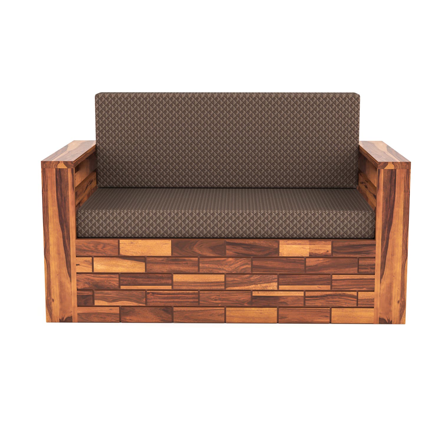 Shisham Wood 2-seater Sofa with GeoDiamond - Open-Rail - Honey - image 6