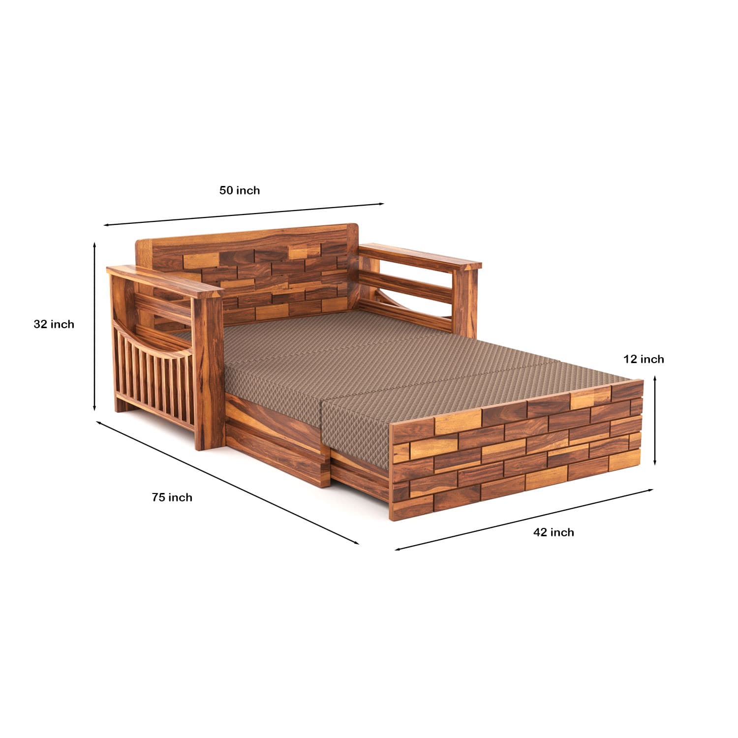 Shisham Wood 2-seater Sofa with GeoDiamond - Open-Rail - Honey - image 8