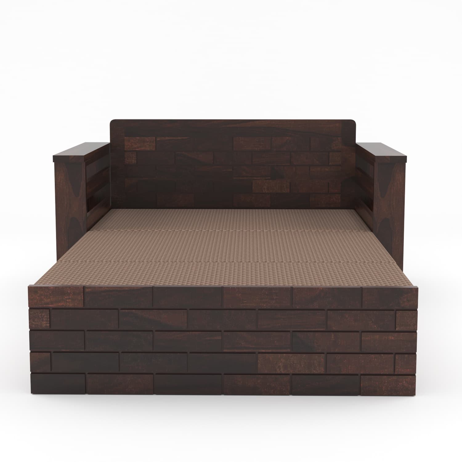 Shisham Wood 2-seater Sofa with GeoDiamond - Open-Rail - Walnut - image 3