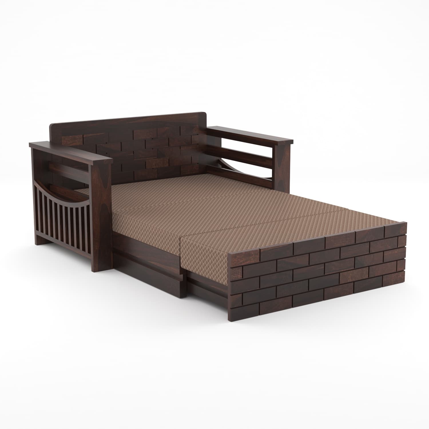 Shisham Wood 2-seater Sofa with GeoDiamond - Open-Rail - Walnut - image 4