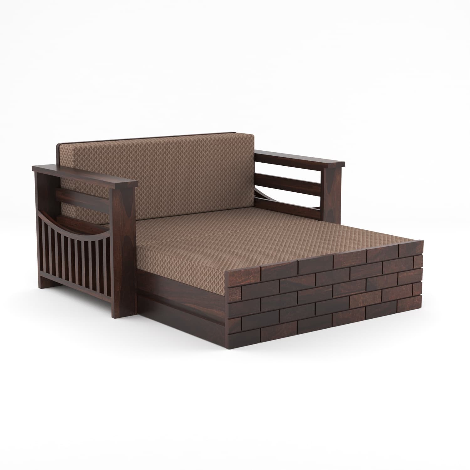 Shisham Wood 2-seater Sofa with GeoDiamond - Open-Rail - Walnut - image 5