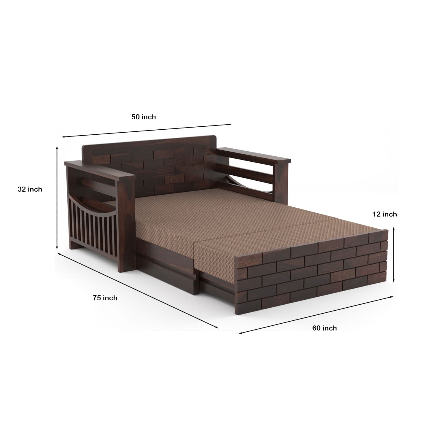 Shisham Wood 2-seater Sofa with GeoDiamond - Open-Rail - Walnut - image 7