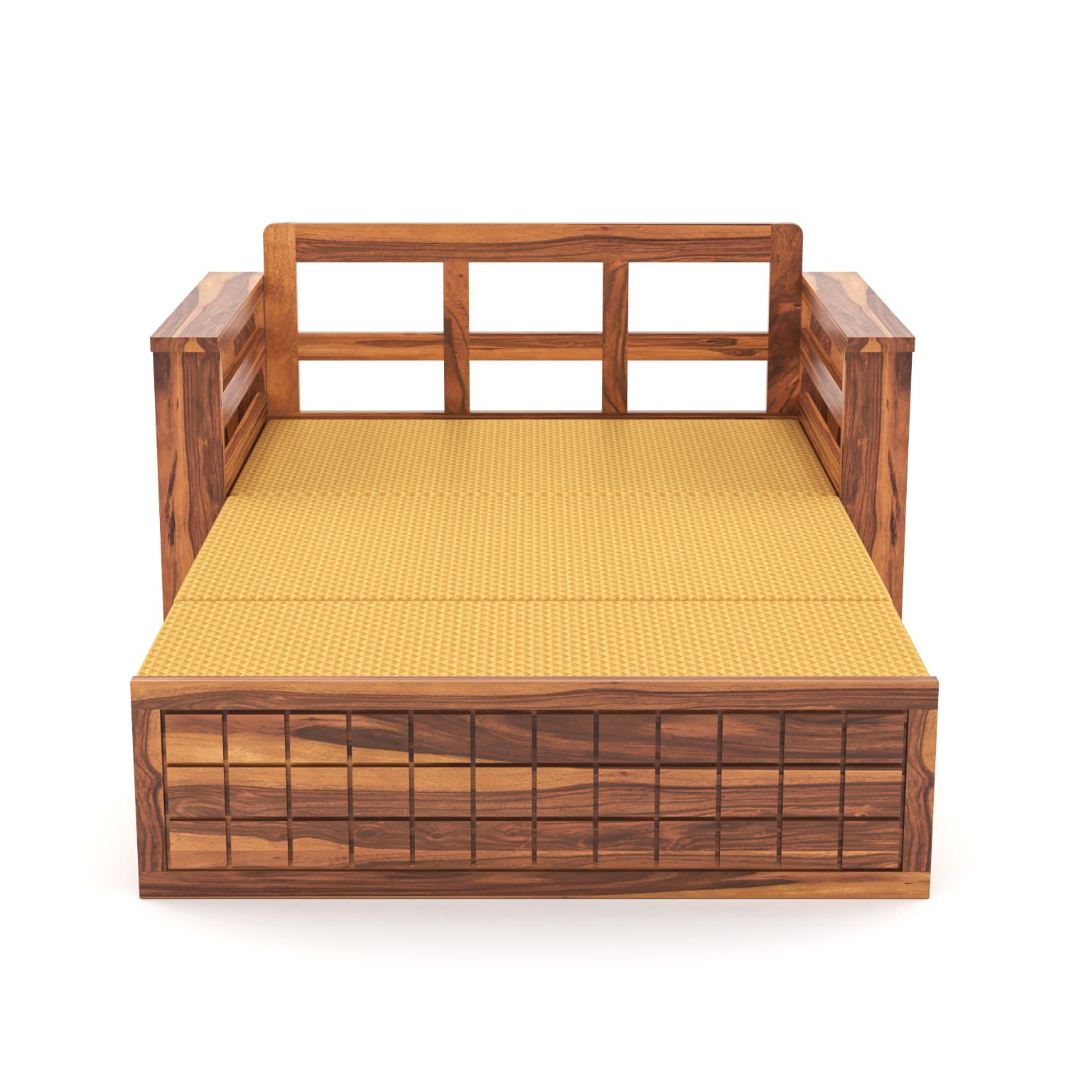 Shisham Wood 2-seater Sofa with GridLock - Contemporary - Honey - image 3