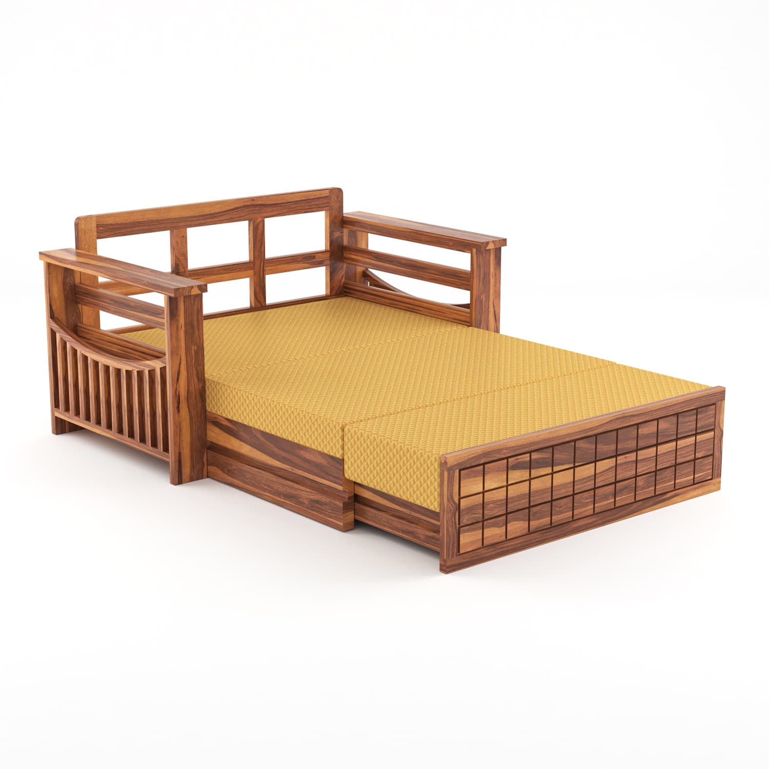 Shisham Wood 2-seater Sofa with GridLock - Contemporary - Honey - image 4