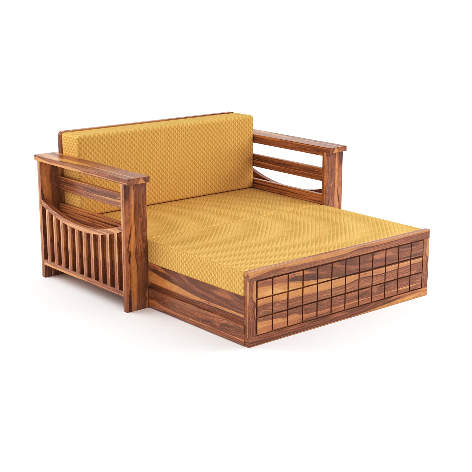 Shisham Wood 2-seater Sofa with GridLock - Contemporary - Honey - image 5