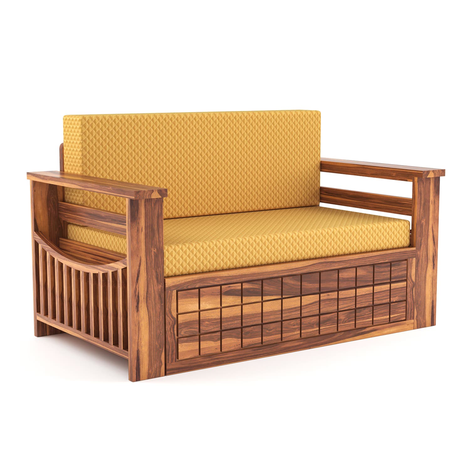 Shisham Wood 2-seater Sofa with GridLock - Contemporary - Honey - image 7