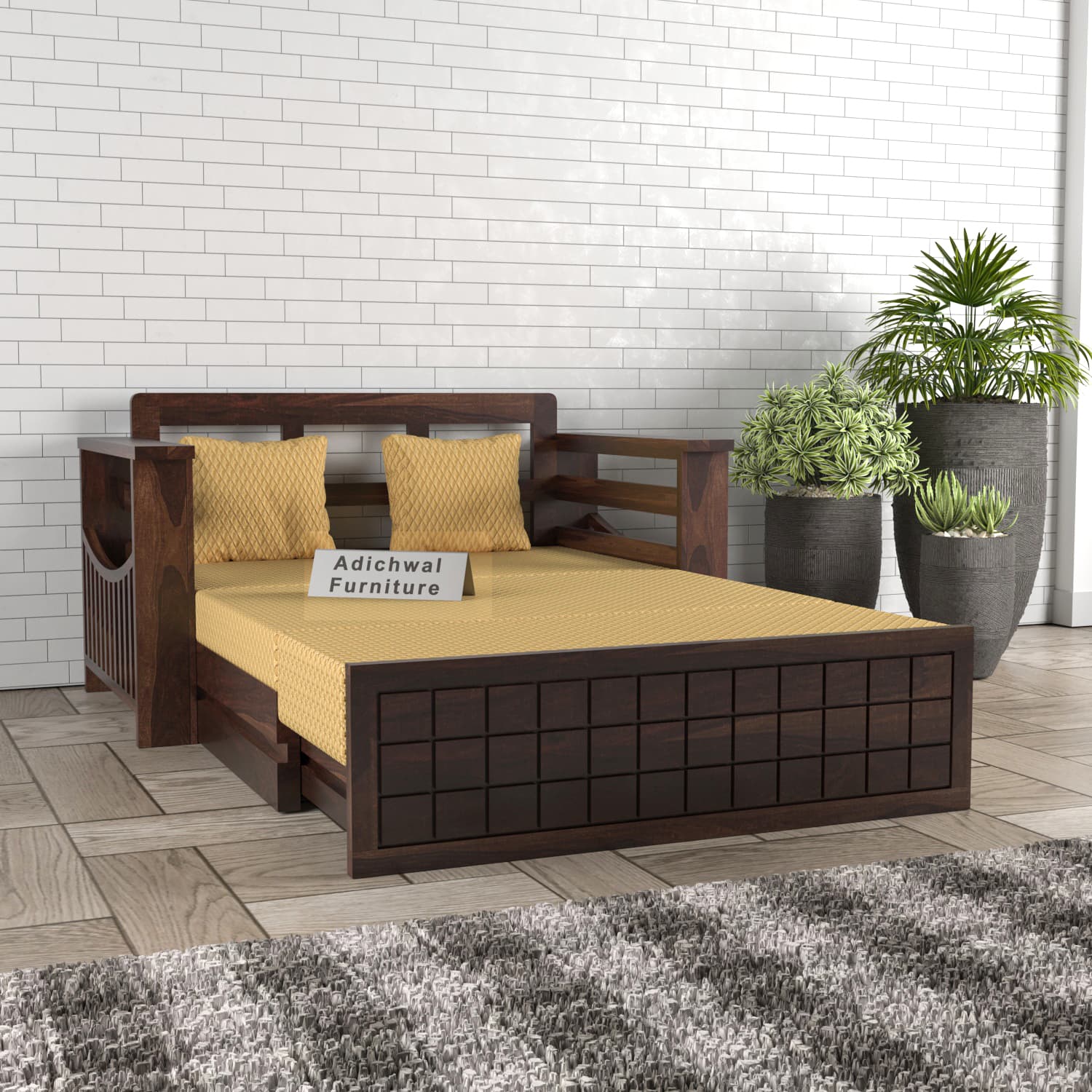 Shisham Wood 2-seater Sofa with GridLock - Contemporary - Walnut - image 1