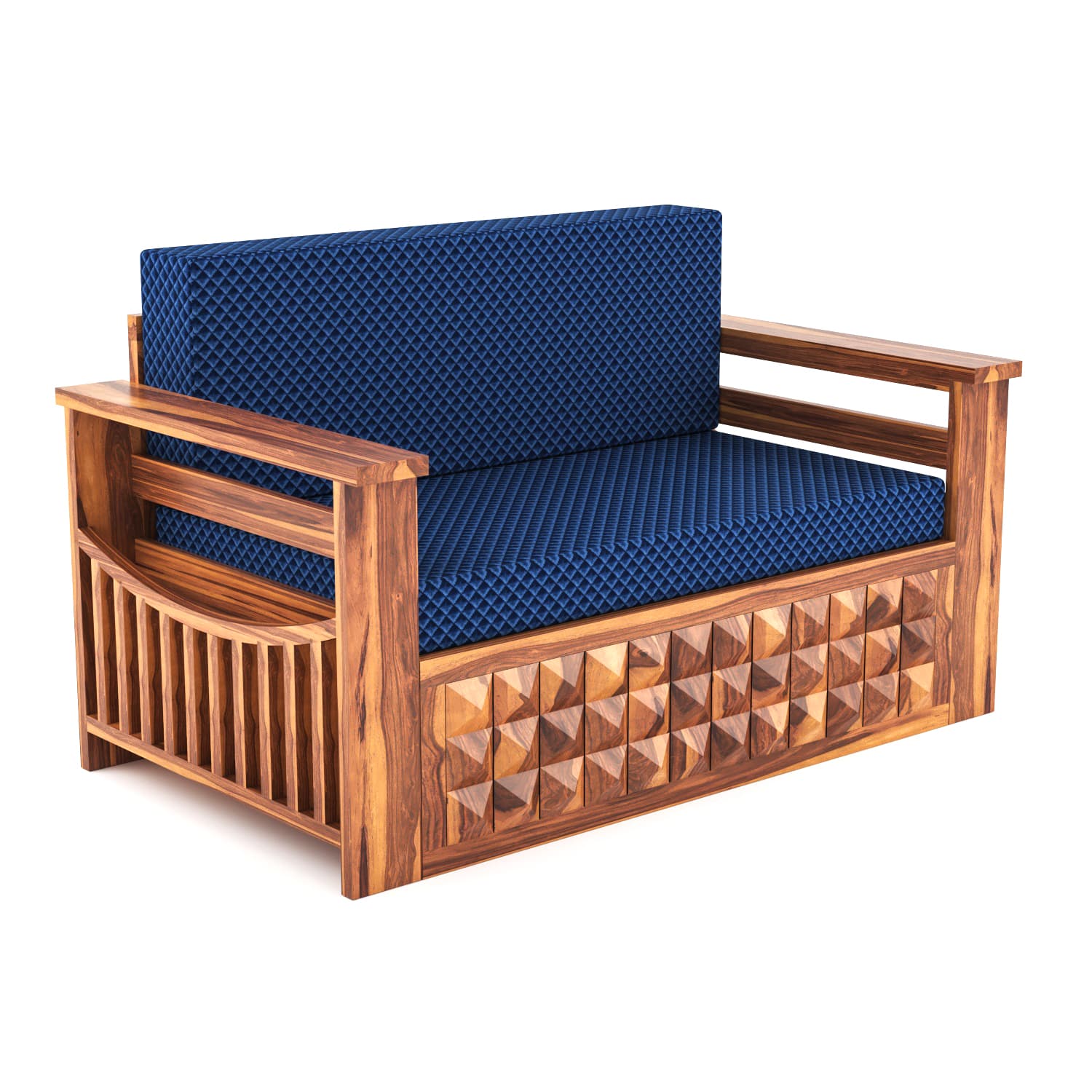 Shisham Wood 2-seater Sofa with Heritage Brick-Art - Heritage - Honey - image 4