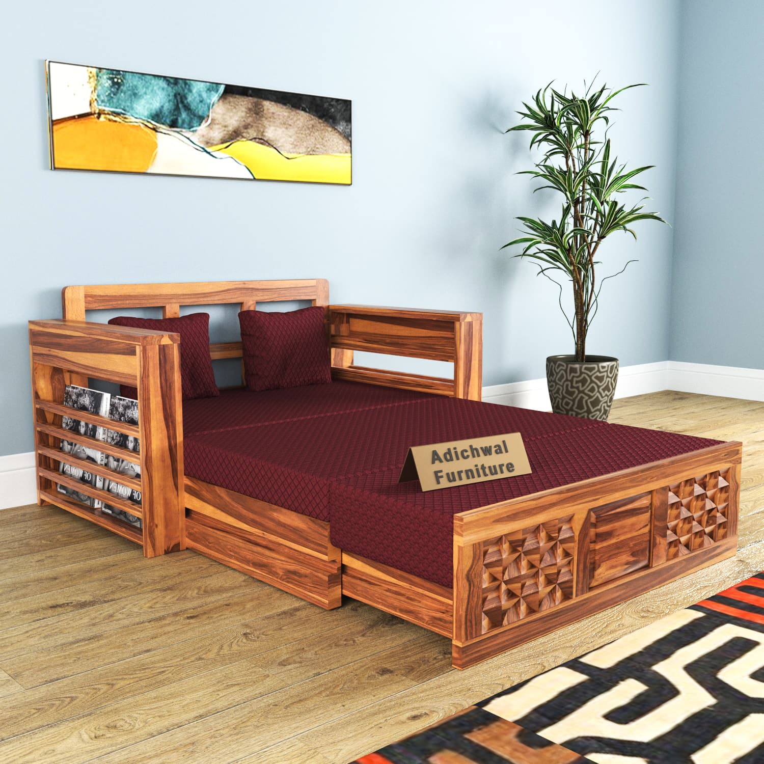 Shisham Wood 2-seater Sofa with Mandala-Craft - Ethnic - Honey - image 7