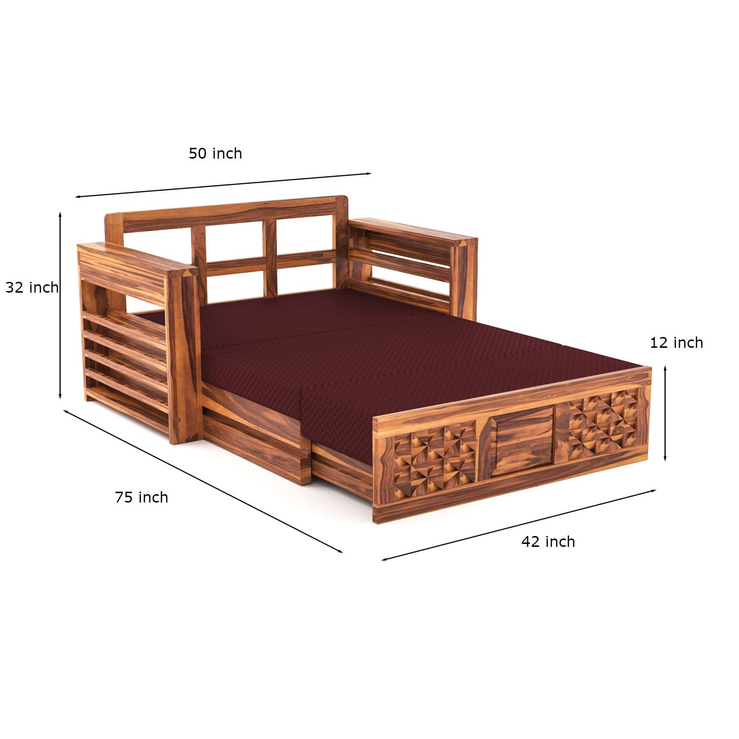 Shisham Wood 2-seater Sofa with Mandala-Craft - Ethnic - Honey - image 8