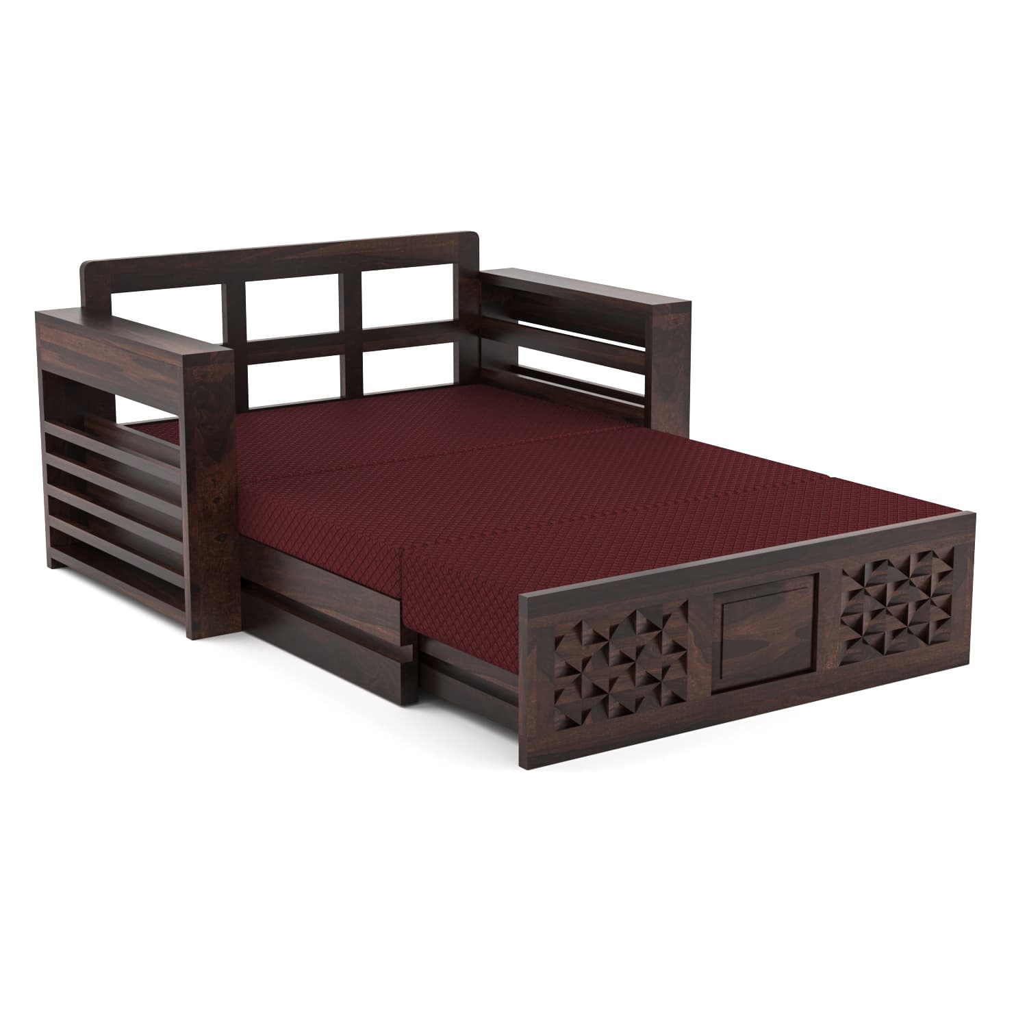 Shisham Wood 2-seater Sofa with Mandala-Craft - Ethnic - Walnut - image 4